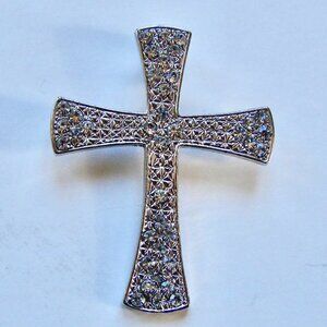 Silver Tone Crystal Cross Metal Pendant for Necklace Sparkle Communion